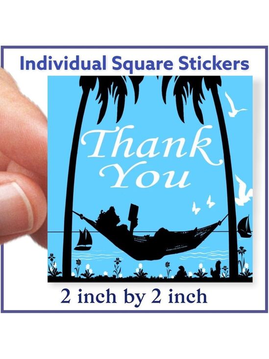 Mailers And More Other - 100 (2x2 Inch) Square Stickers, Hammock Girl, High Gloss, Thank You